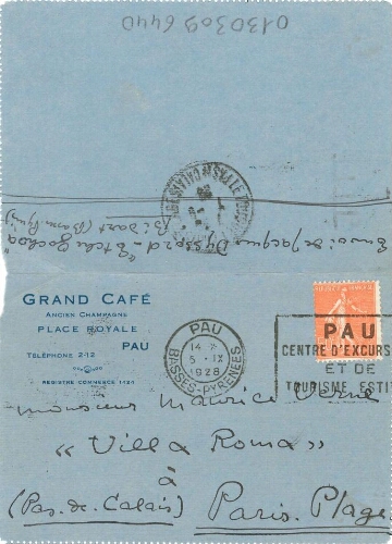 Carte-lettre de Jacques Dyssord à Maurice Verne
