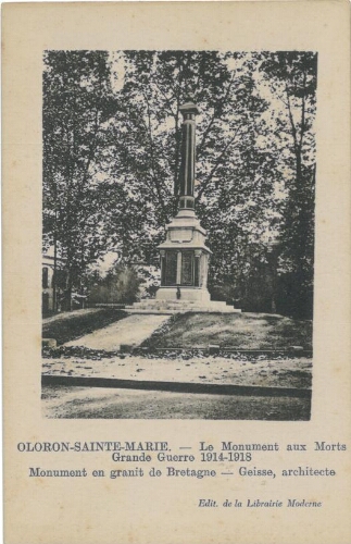 Le Monument aux Morts de la Grande Guerre 1914-1918